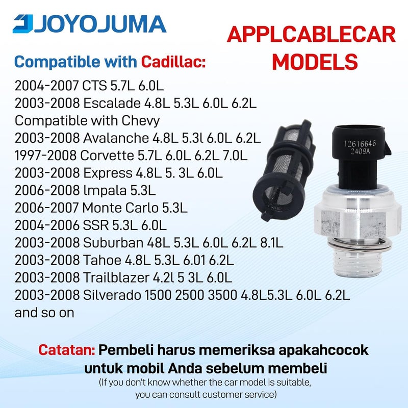 JOYOJUMA 12677836 Oil Pressure Switch/Sensor/Sending Unit for 2003-2008 Chevrolet Chevy Silverado GMC Sierra Buick Lacrosse Cadillac Escalade 2003-2008 4.8L/5.3L/6.0L/6.2L D1846A - Image 5